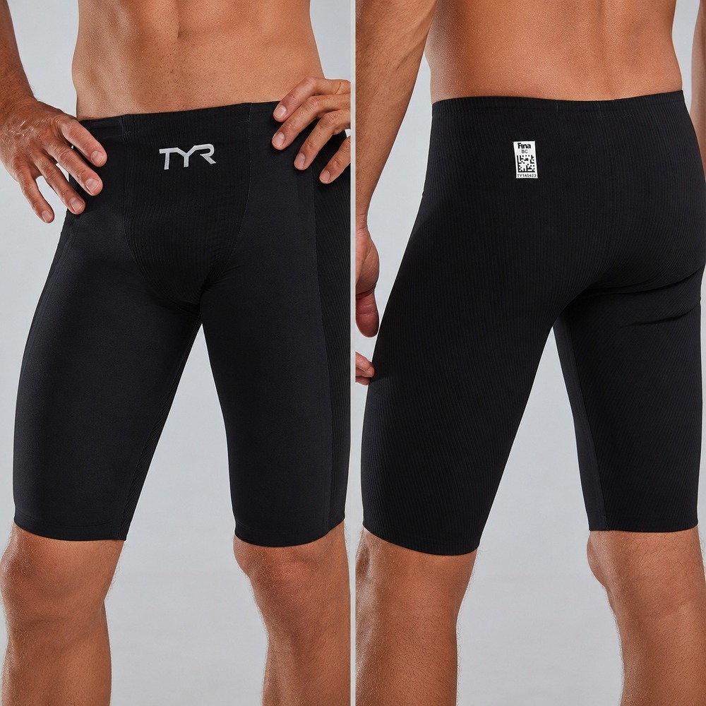TYR Mens Shockwave High-Waist Jammer Tech Suit Solid Black SWSHW6A Size 32